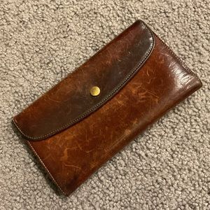 Coach Vintage Brown Leather Shiny Bifold Envelope Wallet Purse Bag